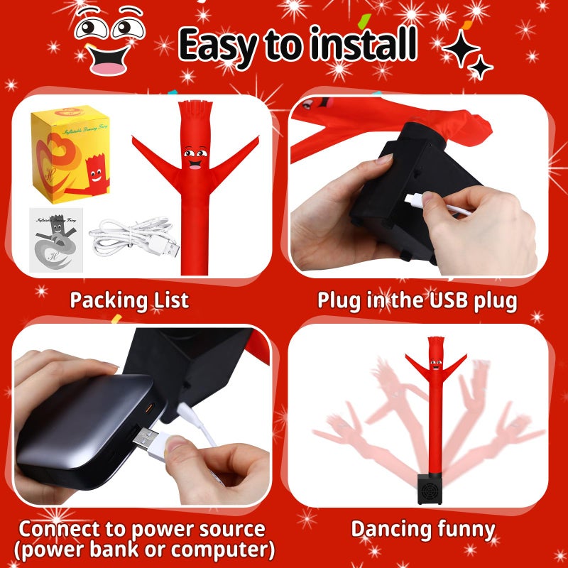 Poen Easter Gifts for Kids Mini Wacky Waving Inflatable Tube Guy with Blower Gag Toy Gift Inflatable Tube Man Birthday Desktop Decor Dancing Blow up Man for Office Party Decor(Funny) - Image 3