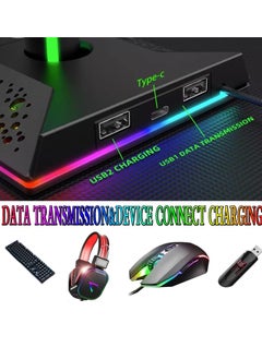 Excefore RGB Headphone Stand and Gaming Controller Holder, Desk Headset Stand with 10 Light Modes, 2 USB Charging Ports, and 1 Type-C Port, Universal Headset Stand Accessories for Desk Gamers  - Image 4