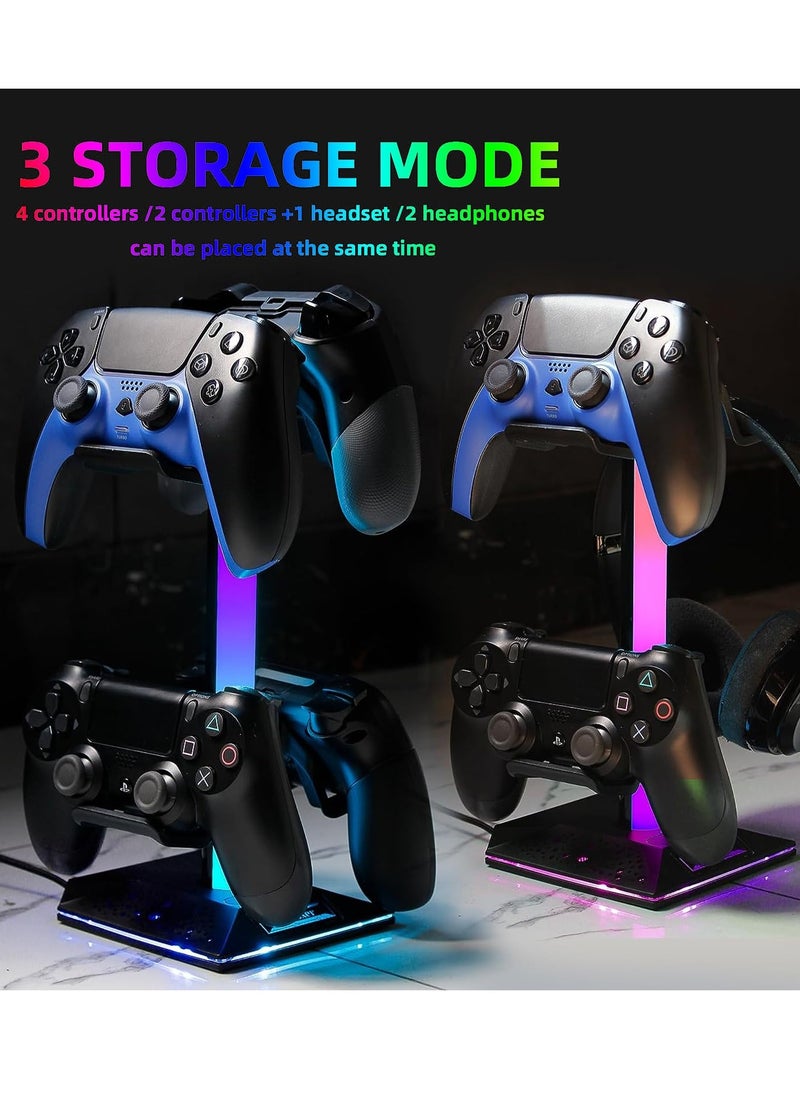 Excefore - RGB Headphone Stand and Gaming Controller Holder, Desk Headset Stand with 10 Light Modes, 2 USB Charging Ports, and 1 Type-C Port, Universal Headset Stand Accessories for Desk Gamers - Image 1