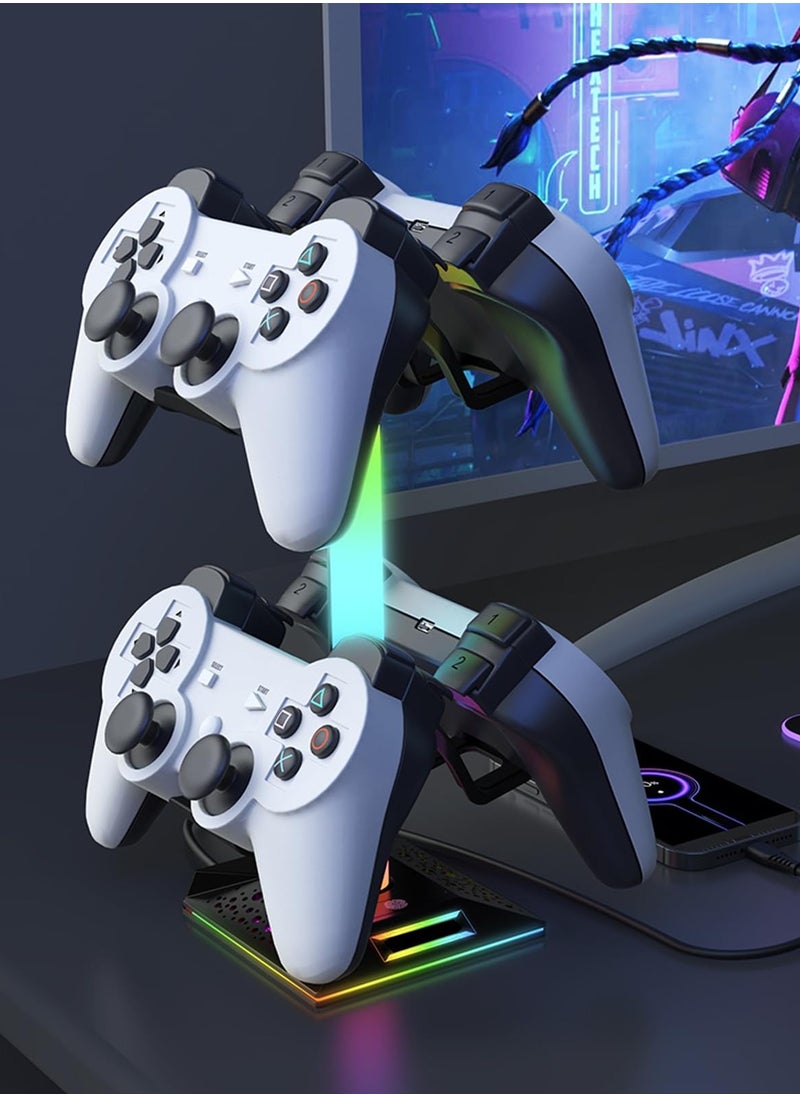 Excefore - RGB Headphone Stand and Gaming Controller Holder, Desk Headset Stand with 10 Light Modes, 2 USB Charging Ports, and 1 Type-C Port, Universal Headset Stand Accessories for Desk Gamers - Image 1