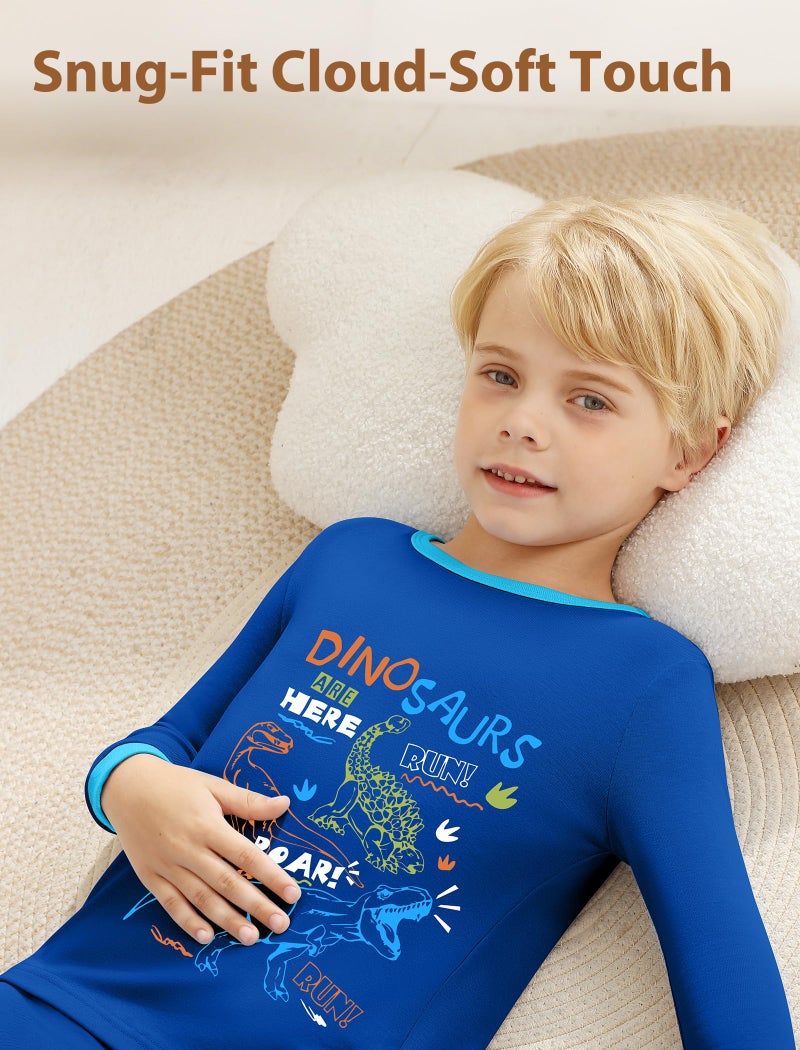 Mikrdoo Dinosaur Pajamas for Boys Pjs Size 6-7 Snug-Fit Long Sleeve Cotton Loungwear, Dinosaur - Image 3