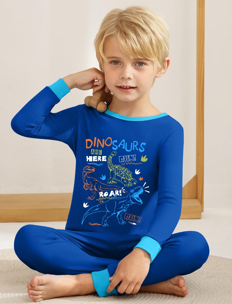 Mikrdoo Dinosaur Pajamas for Boys Pjs Size 6-7 Snug-Fit Long Sleeve Cotton Loungwear, Dinosaur - Image 2