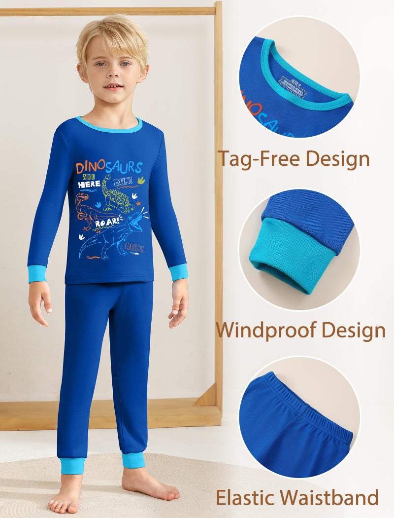 Mikrdoo Dinosaur Pajamas for Boys Pjs Size 6-7 Snug-Fit Long Sleeve Cotton Loungwear, Dinosaur - Image 4
