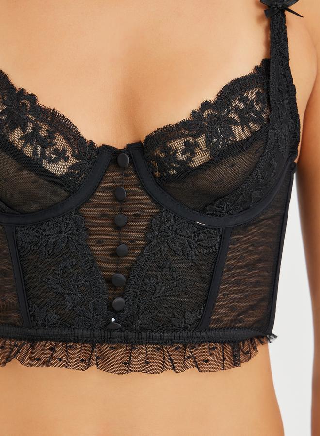 Styli Styli Non-Padded Wired Lace Mesh Corset Bra with Ruffles  - Image 3