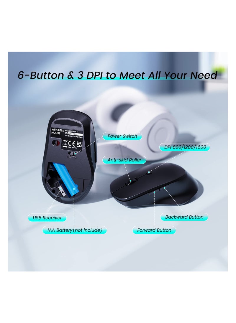Aookay - Wireless Keyboard (No Bluetooth) and Mouse Combo, 2.4G Ergonomic Computer Keyboard and Mouse Set, Full Size Cordless USB Keyboard and Mouse Phone Holder for Mac, Laptop Tablet and Computer(Black) - Image 1