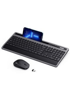 Wireless Keyboard (No Bluetooth) and Mouse Combo, 2.4G Ergonomic Computer Keyboard and Mouse Set, Full Size Cordless USB Keyboard and Mouse Phone Holder for Mac, Laptop Tablet and Computer(Black)
