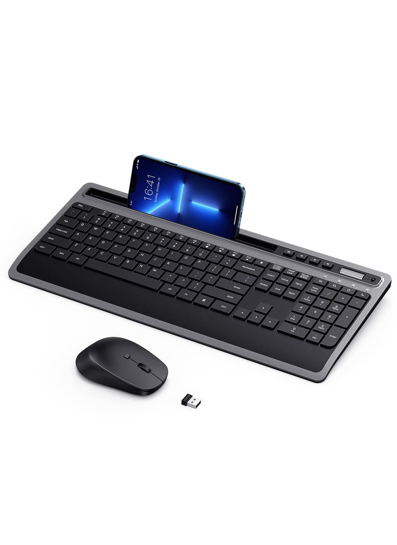 Aookay - Wireless Keyboard (No Bluetooth) and Mouse Combo, 2.4G Ergonomic Computer Keyboard and Mouse Set, Full Size Cordless USB Keyboard and Mouse Phone Holder for Mac, Laptop Tablet and Computer(Black) - Image 1