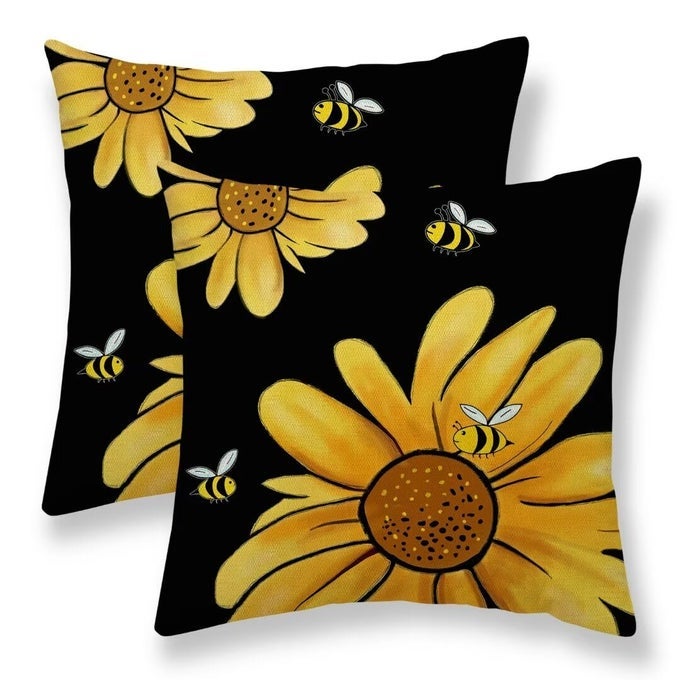 HELLO SUNSHINE PILLOW COVER 18X18 SET OF 2 FARMHOUSE YELLOW SPRING SUMMER THROW PILLOW COVERS WATERCOLOR SUNFLOWER PILLOWCASE LINEN DECORATIVE GIFTS FOR HOME COUCH SOFA INDOOR OUTDOOR