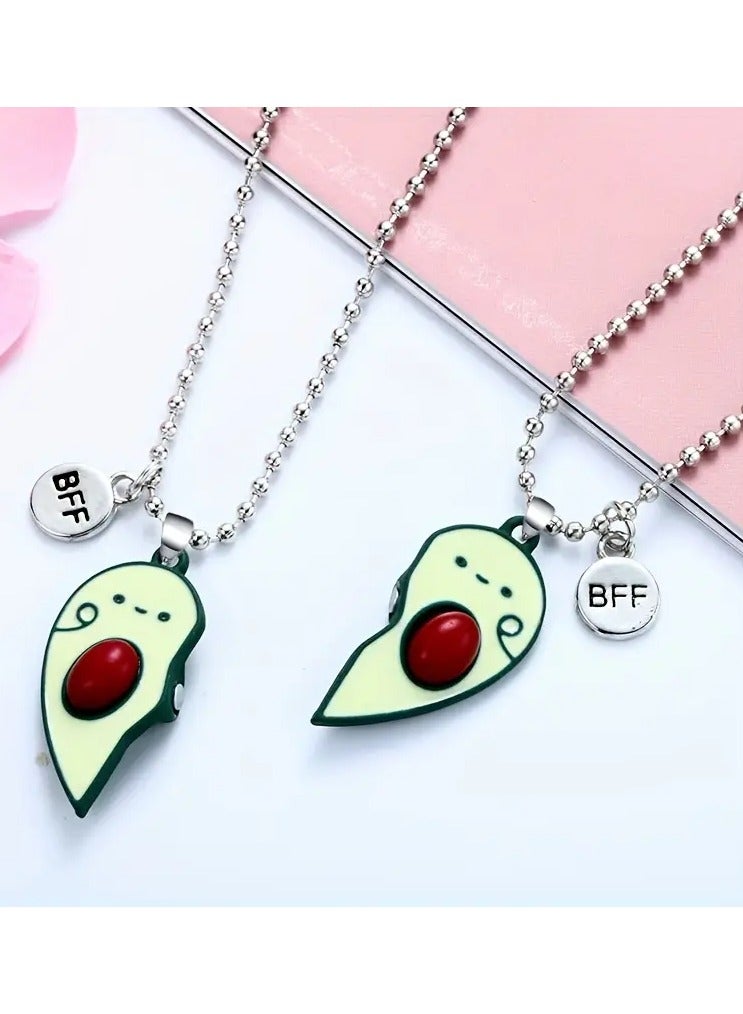 Goolsky 2pcs Cartoon Avocado & Letter Pendant Necklace – Cute Half Broken Heart Avocado Engraved BFF Jewelry, Adjustable Necklace Bracelet, Friends Matching Gift - Image 1