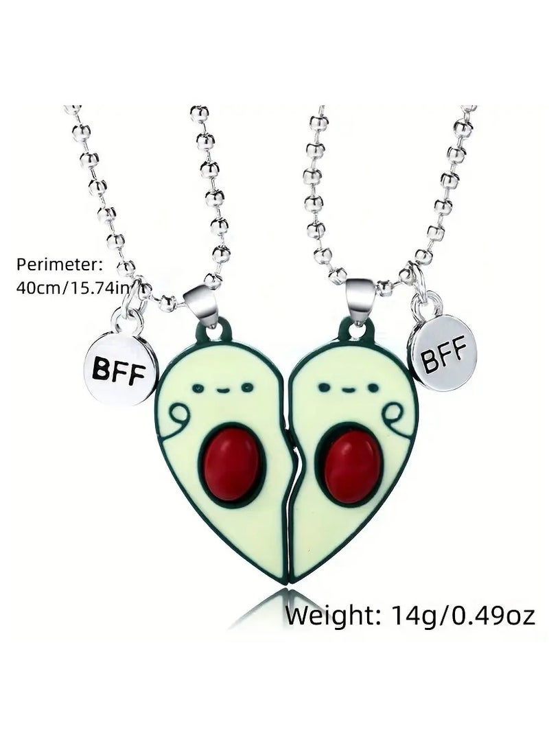 Goolsky 2pcs Cartoon Avocado & Letter Pendant Necklace – Cute Half Broken Heart Avocado Engraved BFF Jewelry, Adjustable Necklace Bracelet, Friends Matching Gift - Image 4