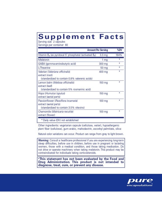 تركيبة Pure Encapsulations Best-Rest - تدعم النوم المريح - للاسترخاء - مكمل للنوم المريح - غير معدل وراثيًا ونباتي - 120 كبسولة - Image 2