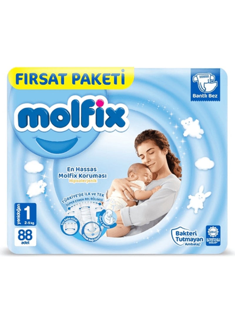 Molfix Baby Diapers Size 1 Newborn 2-5 Kg 88pcs Opportunity Package 