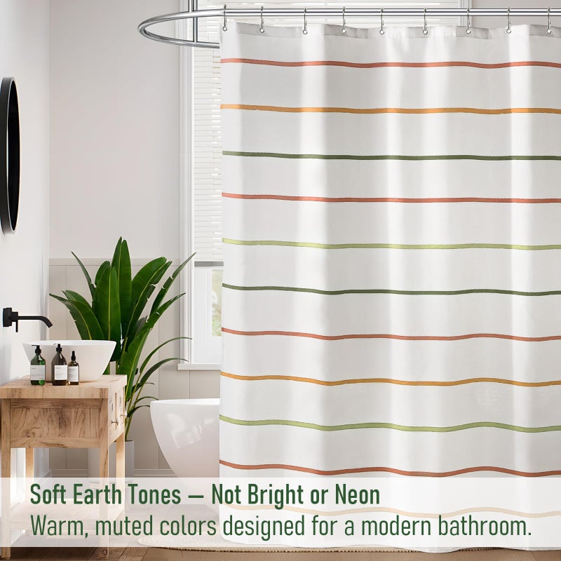 Treory Kids Boho Shower Curtain Set with Hooks, Minimalist Hand-Drawn Soft Pastel Stripes in Warm Earth Tones, Waterproof Fabric Shower Curtain for Modern Farmhouse Bathroom, 72" x 72" - Image 3