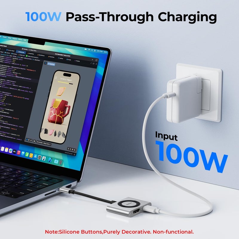 Raycue 2-in-1 USB C Hub, USB C to HDMI Adapter with HDMI 4K@60Hz & 100W PD Charging - Adapter for Laptop, MacBook, IPad (USB-C), iPhone 15/16, Tablets, Switch - Image 4