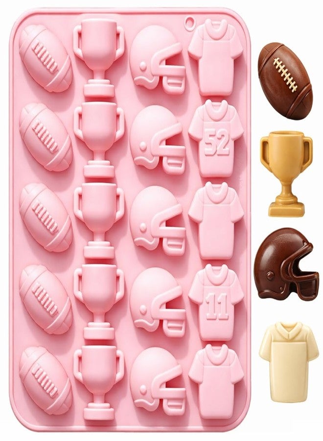 Ysqool Football Chocolate Mold,Sports Theme Silicone Mold, 20-Cavity Football Rugby Trophy Helmet Jersey Silicone Fondant Candy Baking Mould for Sport Themed Party Cake Cupcake Topper Sugar Paste Decorating - Image 1