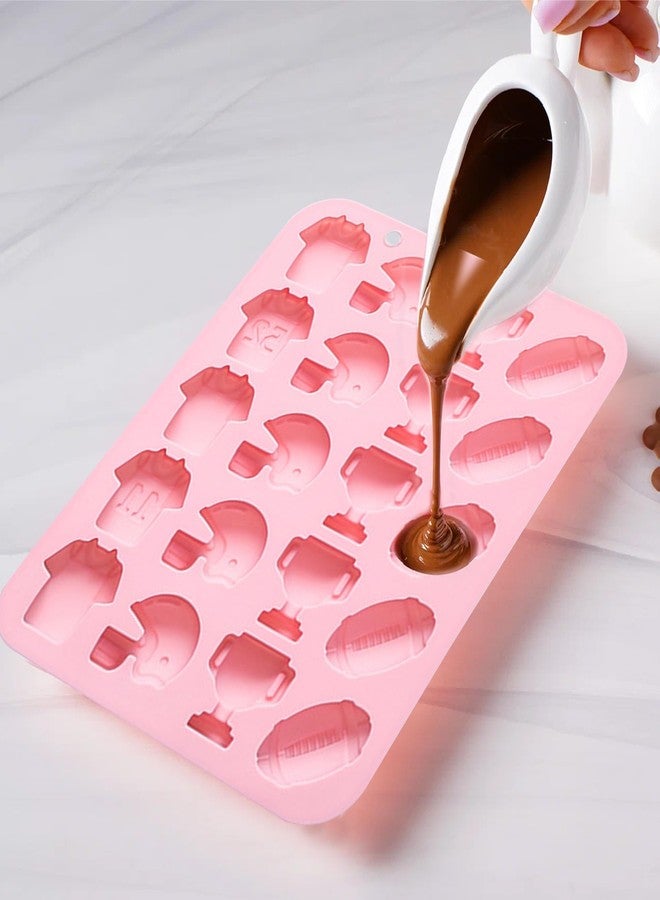 Ysqool Football Chocolate Mold,Sports Theme Silicone Mold, 20-Cavity Football Rugby Trophy Helmet Jersey Silicone Fondant Candy Baking Mould for Sport Themed Party Cake Cupcake Topper Sugar Paste Decorating - Image 4