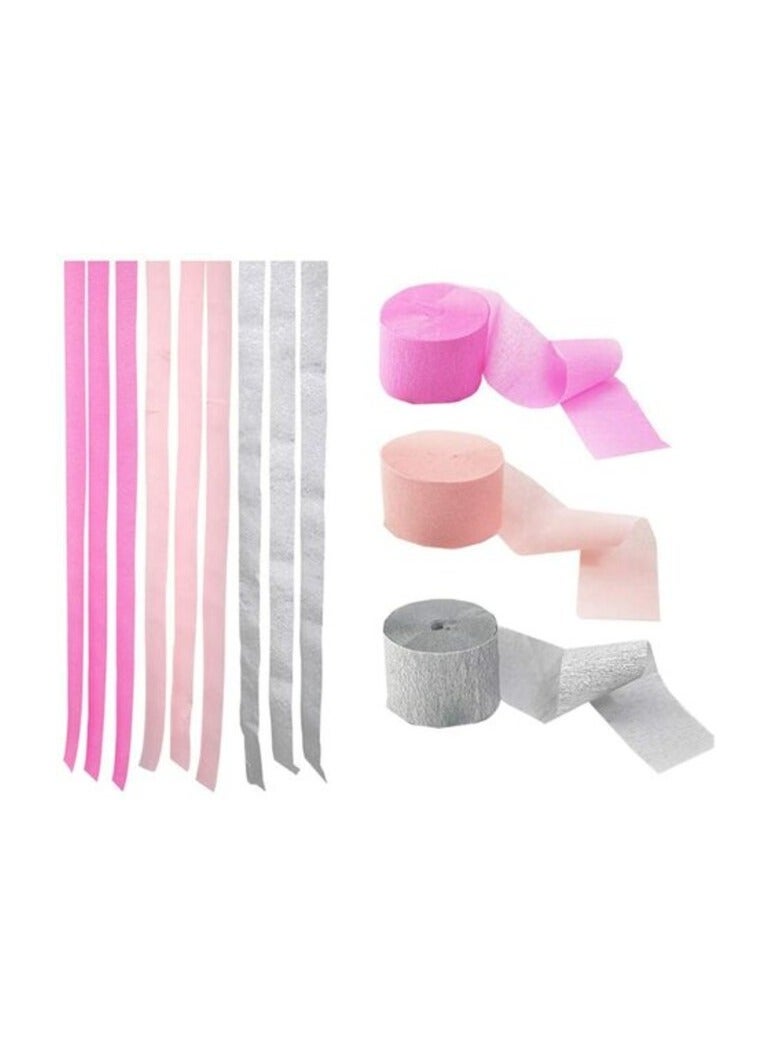 Party Time 3 Rolls Crepe Paper Streamers Backdrop, 3 Colors, for Various Christmas Party Wedding, Proposal, Bridal Shower Festival Birthday Party Decorations (Pink, Peach, Silver)