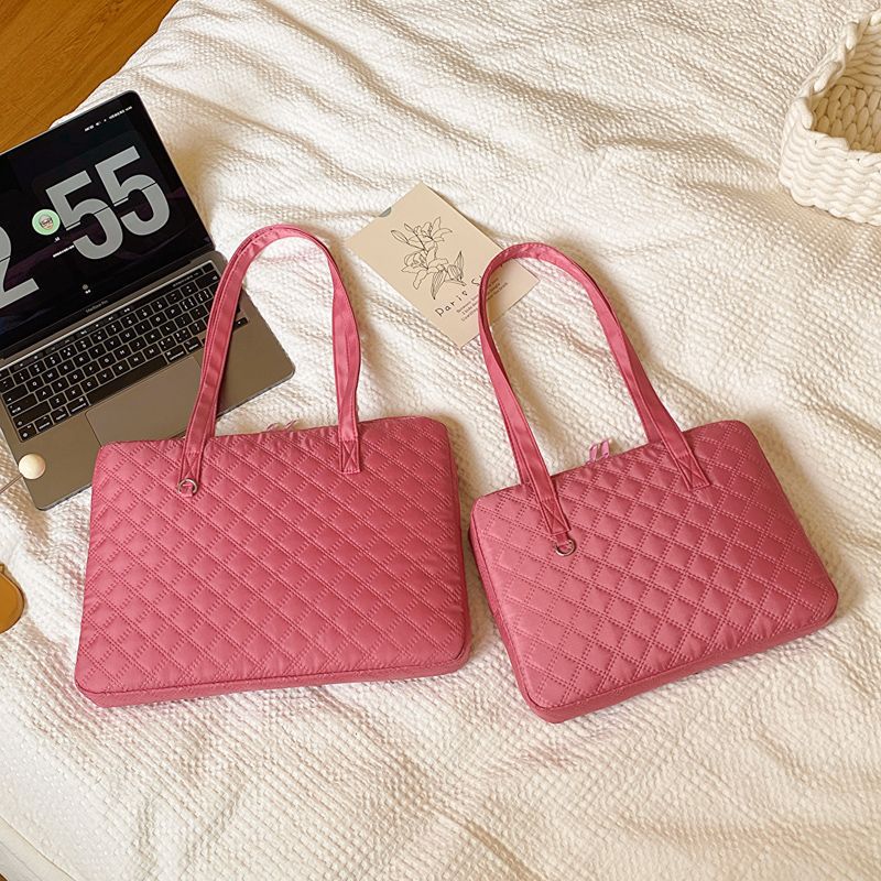 South Korea ins style cute girl 14-inch rhombus student laptop tablet bag 11-inch ipa liner bag Rose Red - Image 1