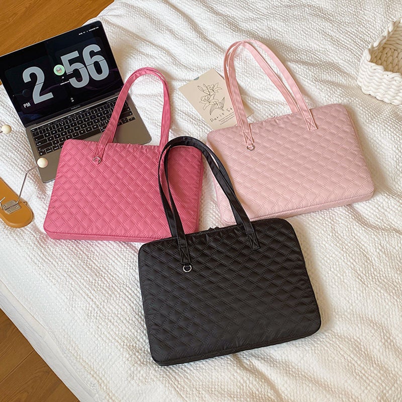 South Korea ins style cute girl 14-inch rhombus student laptop tablet bag 11-inch ipa liner bag Rose Red - Image 5