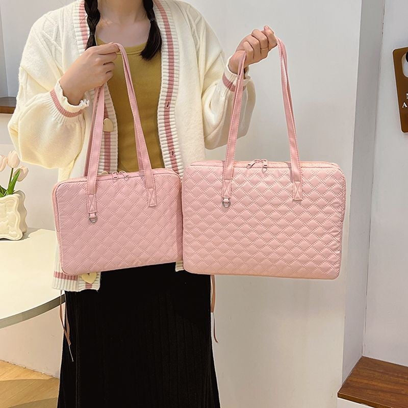 South Korea ins style cute girl 14-inch rhombus student laptop tablet bag 11-inch ipa liner bag Rose Red - Image 4