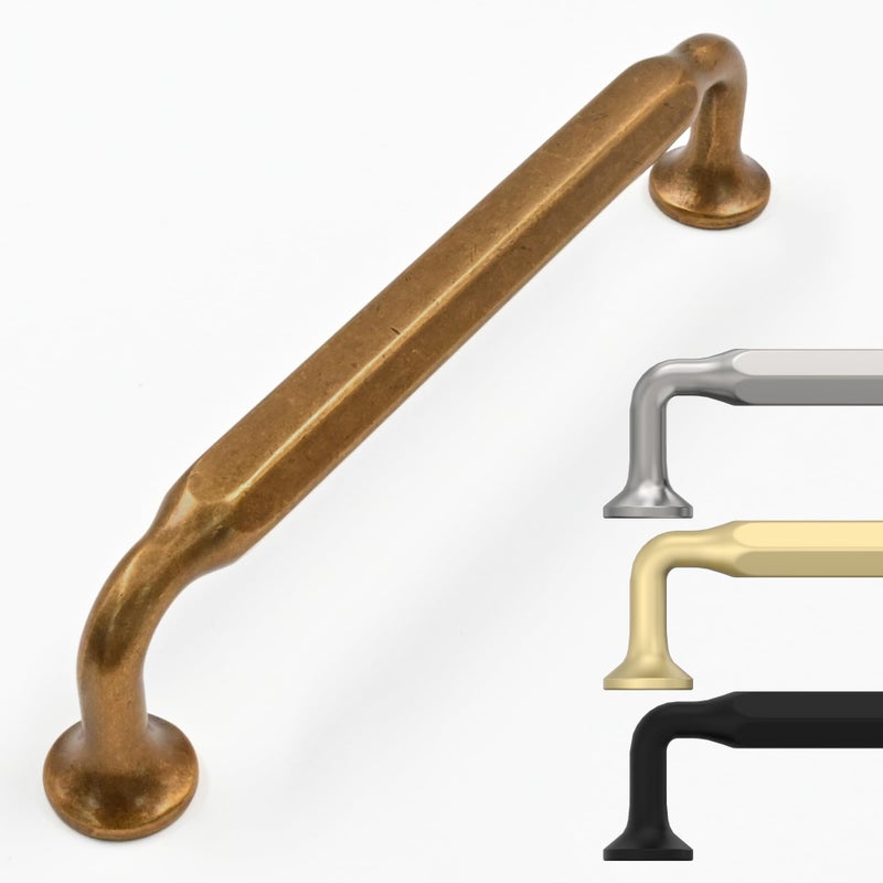 9BUILD 10 Pack Antique Brass Cabinet Pulls 5 Inch Handles Vintage Drawer Pulls for Kitchen Cabinets Retro Kitchen Handles - Image 2