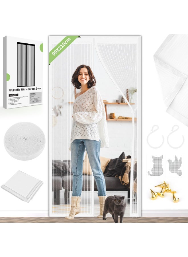 Balcony Door Fly Screen, Magnetic Insect Protection for Doors, Mosquito Net, 90 x 210cm, Scratch-Resistant, No Drilling, Stronger Magnetic Force, Magnetic Curtain for Balcony/Patio Door (White) - Image 1
