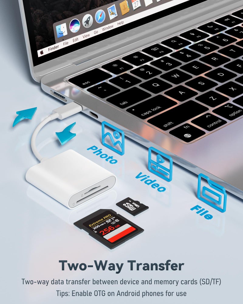 YOFEEPOP USB-C SD Card Reader, Dual Slot for SD/MicroSD Cards, Type C SD Card Adapter Compatible with iPhone 17/16/15, Pad,Laptop, Memory Card Reader Trail Camera Viewer Plug and Play - Image 3