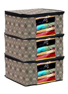 Kuber Industries Kuber Industries Honeycomb Print Non-Woven Foldable Saree Cover|Clothes For Home & Traveling With Transparent, Extra Large Pack of 3 (Multicolor)  - Image 1