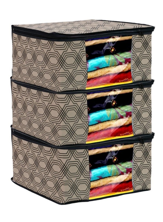 Kuber Industries Honeycomb Print Non-Woven Foldable Saree Cover|Clothes For Home & Traveling With Transparent, Extra Large Pack of 3 (Multicolor) - Image 1