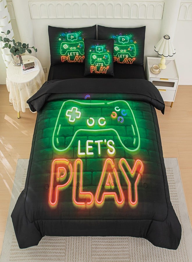 NINENINE Gaming Bedding Gaming Comforter Sets for Boys,6PCS Full Size Bedding Set for Boys,Gaming Contoller Bedding Sets(1Comforter,1Flat Sheet,1Fitted Sheet,1Cushion Cover,2Pillowcases) - Image 2