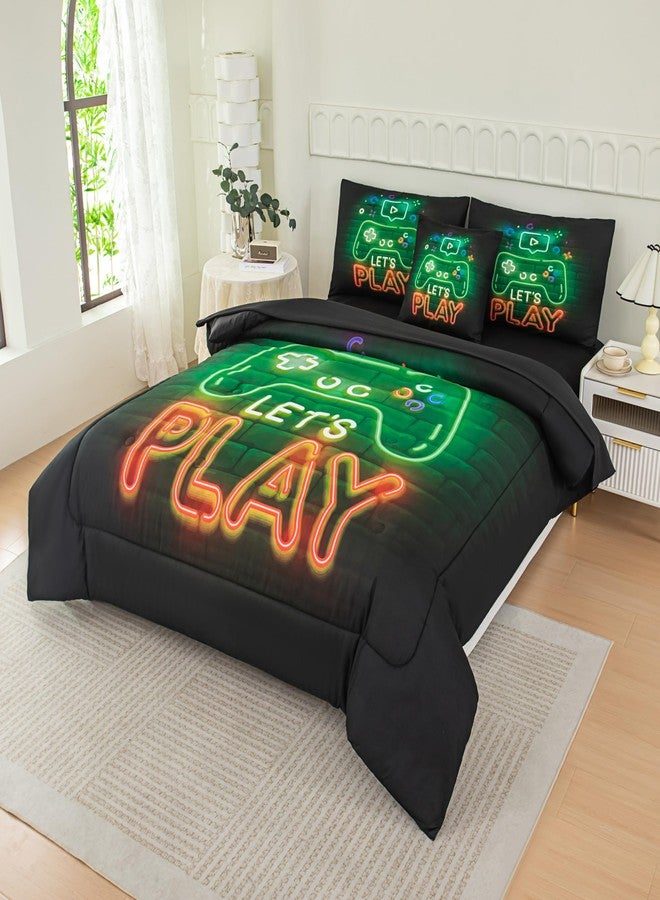 NINENINE Gaming Bedding Gaming Comforter Sets for Boys,6PCS Full Size Bedding Set for Boys,Gaming Contoller Bedding Sets(1Comforter,1Flat Sheet,1Fitted Sheet,1Cushion Cover,2Pillowcases) - Image 3