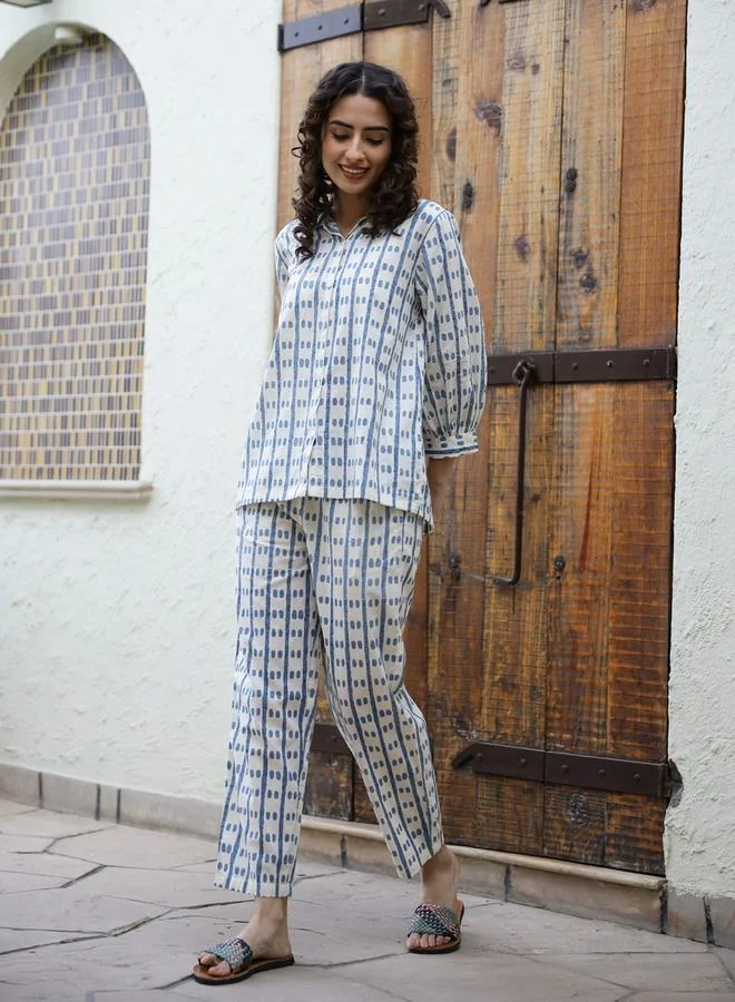 sanskrutihomes sanskrutihomes Pure Cotton Dotted Row Shirt and Pyjama Set