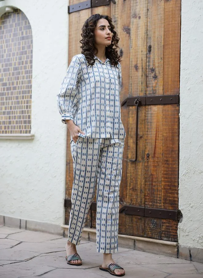 sanskrutihomes sanskrutihomes Pure Cotton Dotted Row Shirt and Pyjama Set