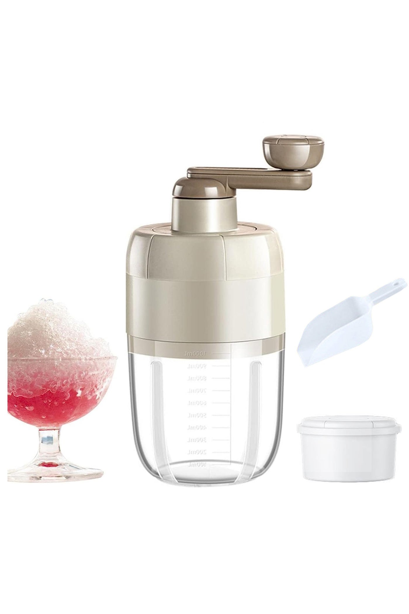 Hand Crank Shaved Ice Machine | Snow Cone Maker with Ice Cube Tray, Ice Crusher Machine for Home, Ice Chopper, Snow Cone Machine, Ice Grinder, Snow Cone Maker for Slush Drinks, Snow Cones (Khaki)
