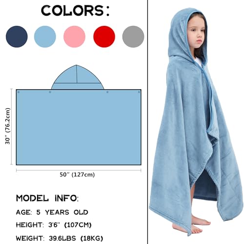 Hiturbo Kids Hooded Bath Towel: Soft Plush Pool Beach Fleece Towel Blanket - 50"x30" Toddler Towels Wrap for Boys Girls 3-12 Years (Blue) - Image 2