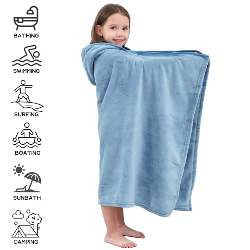 Hiturbo Kids Hooded Bath Towel: Soft Plush Pool Beach Fleece Towel Blanket - 50"x30" Toddler Towels Wrap for Boys Girls 3-12 Years (Blue) - Image 4