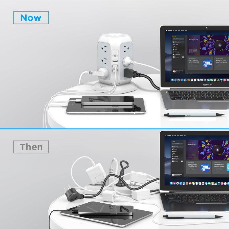 AiJoy برج شريط الطاقة USB C، AiJoy واقي من زيادة التيار مع 12 مخرج AC و 4 منافذ USB (1 USB C)، سلك تمديد بطول 10 أقدام، محطة شحن USB مع حماية من زيادة التيار، للاستخدام في المنزل أو المكتب أو السكن الجامعي - Image 5