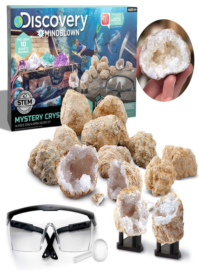 Discovery Kids Discovery™ Crack-Open Geode Kit - Mystery Crystal STEM Science Set | 10 Natural Quartz Geodes | Kids Goggles, Magnifying Glass & Display Stands | Rock Dig Activity Toy| Educational Experiment Gift - Image 1