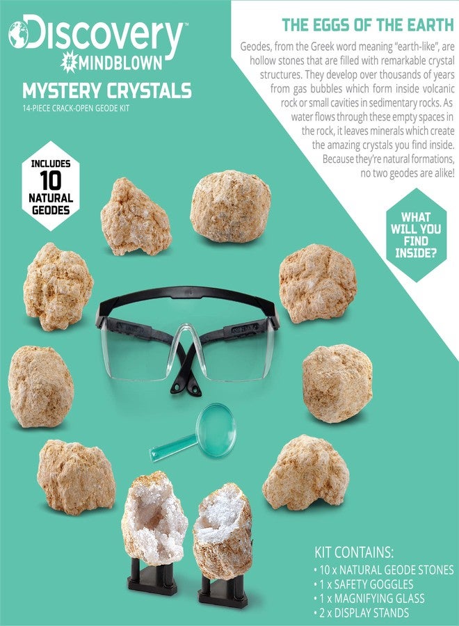 Discovery Kids Discovery™ Crack-Open Geode Kit - Mystery Crystal STEM Science Set | 10 Natural Quartz Geodes | Kids Goggles, Magnifying Glass & Display Stands | Rock Dig Activity Toy| Educational Experiment Gift - Image 3