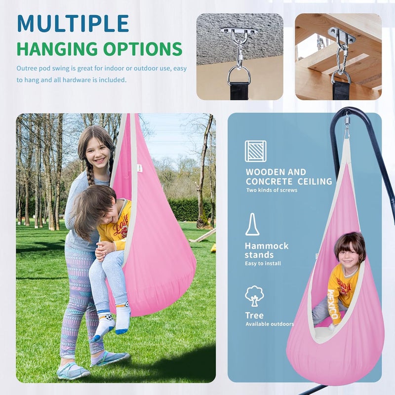 OUTREE Kids Pod Swing Seat, Cotton Child Hammock Swing Chair,Sensory Swing for Indoor and Outdoor Use, Pink - Image 4