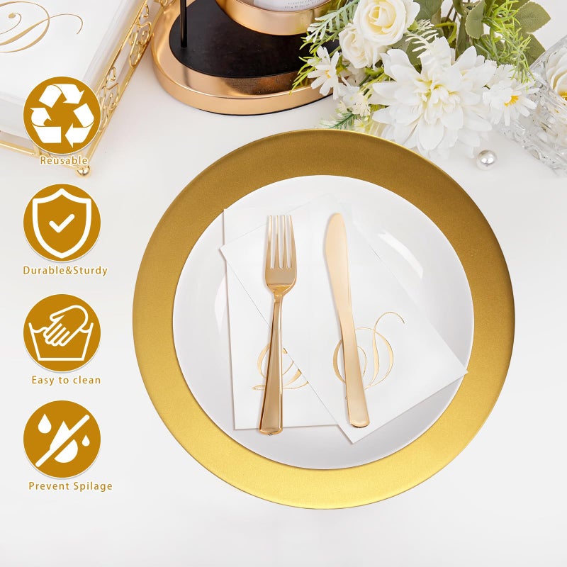 Cheardia 12 Pack Plastic Gold Charger Plates, 13 Inch Round Decorative Serving Dinner Charger Plate Bulk for Wedding, Catering, Parties, Restaurant, Home - Image 4