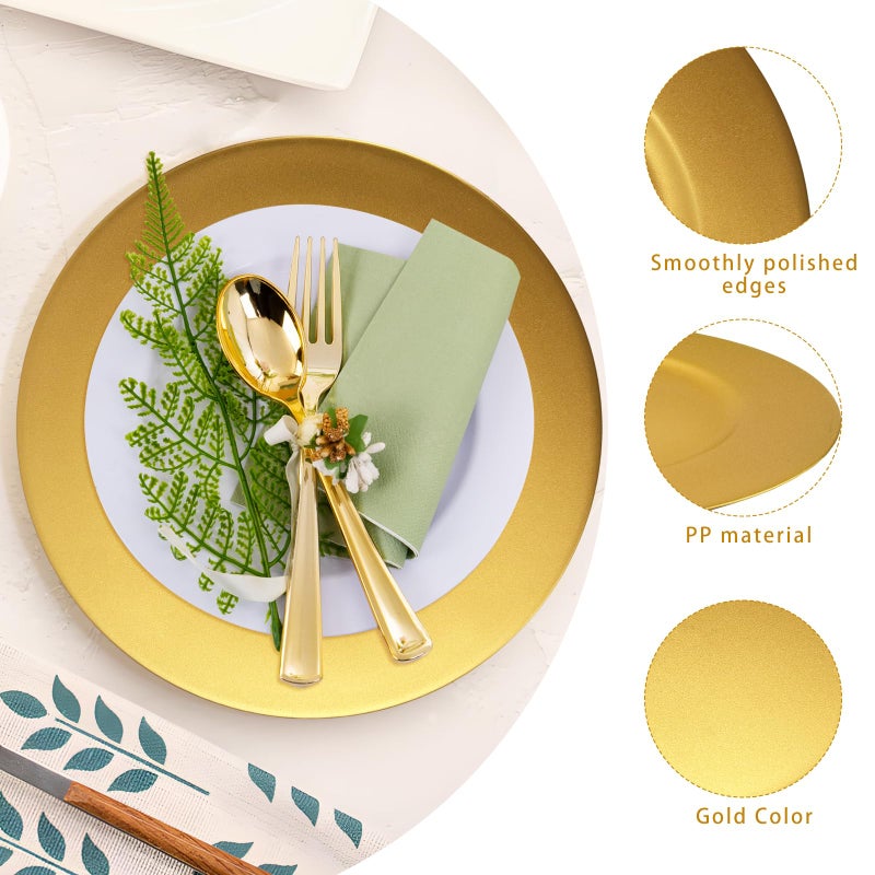 Cheardia 12 Pack Plastic Gold Charger Plates, 13 Inch Round Decorative Serving Dinner Charger Plate Bulk for Wedding, Catering, Parties, Restaurant, Home - Image 3