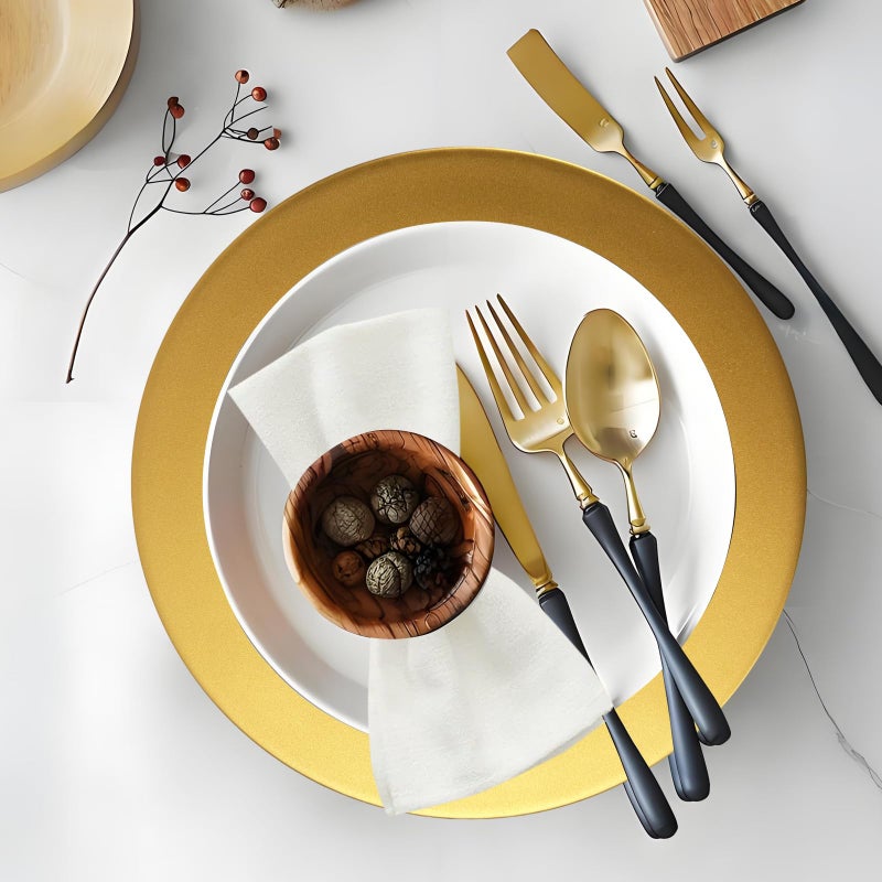 Cheardia 12 Pack Plastic Gold Charger Plates, 13 Inch Round Decorative Serving Dinner Charger Plate Bulk for Wedding, Catering, Parties, Restaurant, Home - Image 5