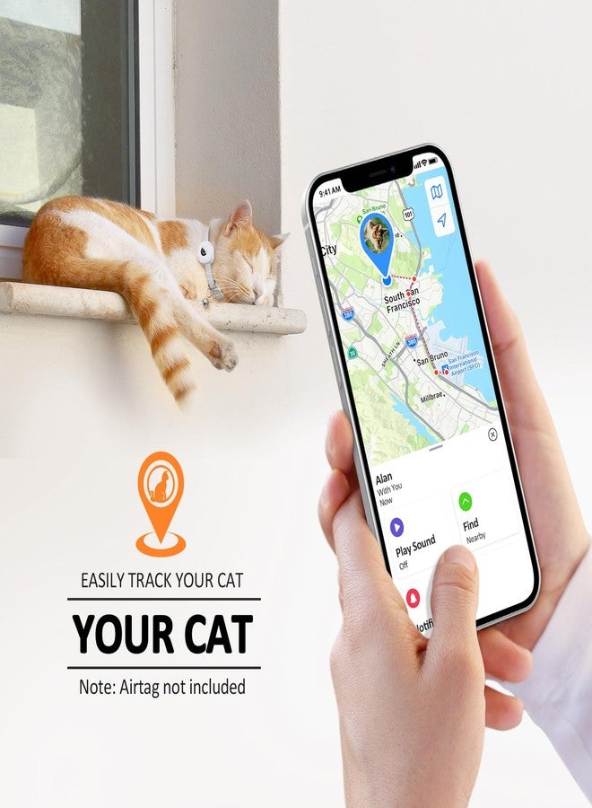 طوق قطط Apple AirTag، جهاز تتبع GPS بتصميم عاكس قابل للفصل، طوق خفيف الوزن للقطط الصغيرة مع جرس (رمادي/أزرق مضيء) - Image 2