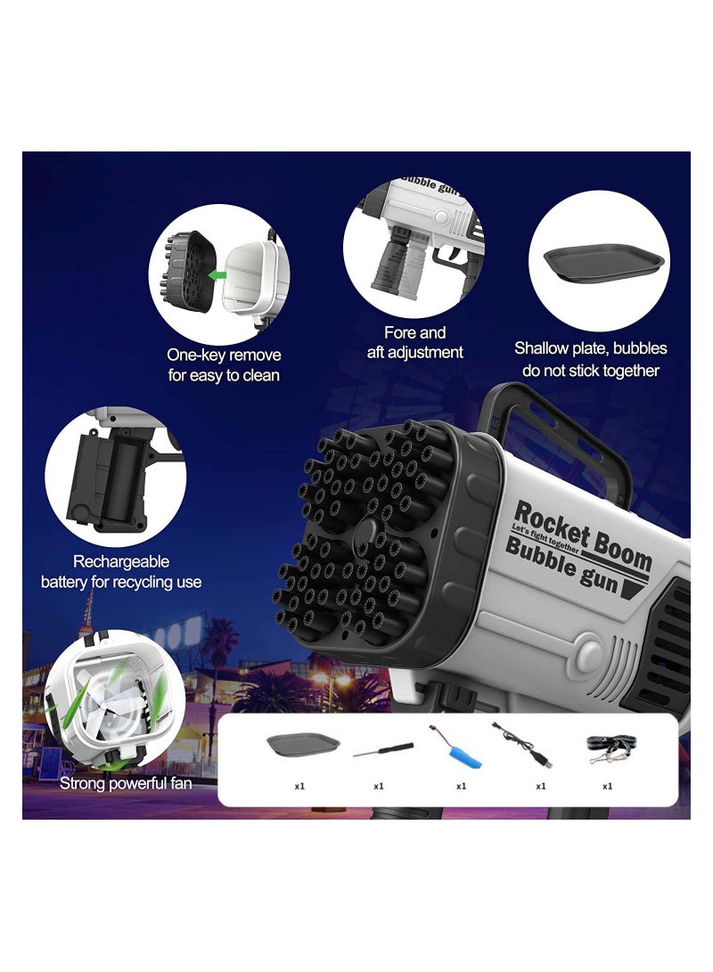 SYOSI Bubble Gun Kids Bubble Blower Bubble Machine Gun 64 Holes Bubble Bazooka Gun Gatling Bubble Machine Rocket Launcher Bubble Maker Electric Bubble Gun with Colorful Light for Summer Toy Birthday Gift - Image 3