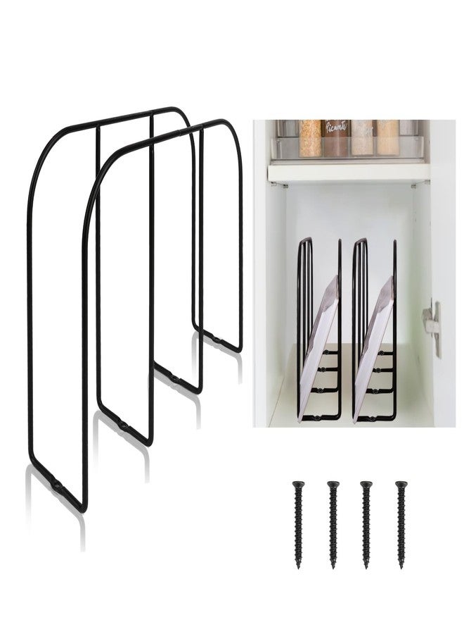 WANGDEFA 2 Pack Base Cabinet Tray Dividers 11.8 * 9 * 3inch Baking Sheet Organizer Rack Cookie Sheet Organizer Narrow U-shaped Wire Tray Divider Steel Cookware Holder with 3 Slots for Narrow cabinet - Image 1