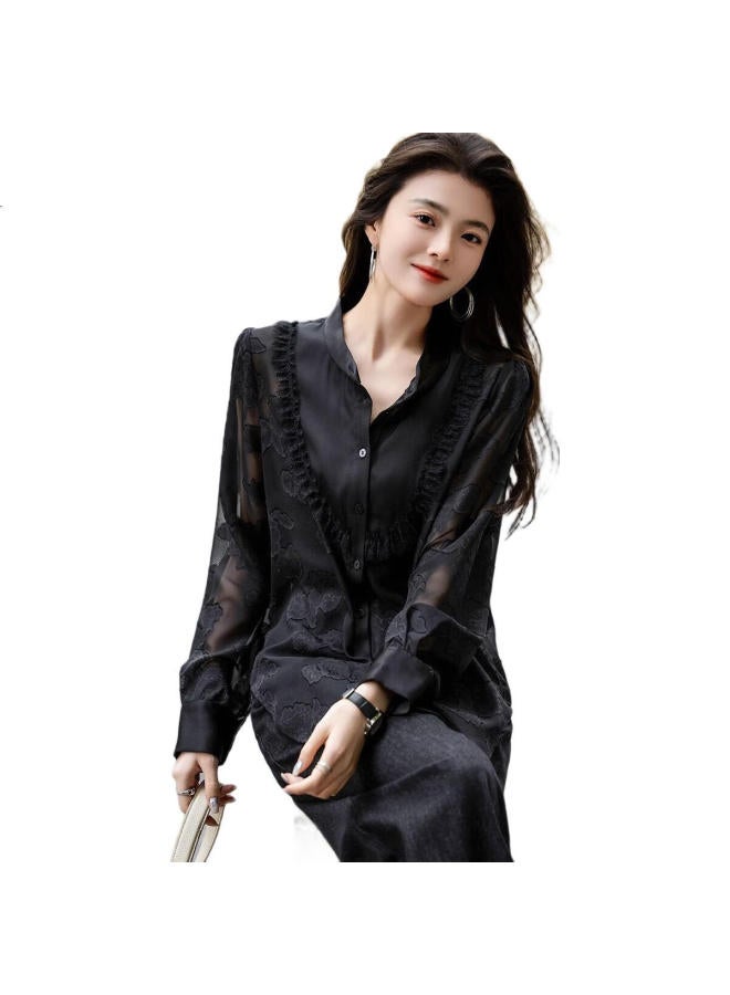 dme Demana [Workplace Attire] Spring And Autumn Chinese-Style New Chic Blouse, Basic Small Stand-Up Collar, Lace And Embroidery Shirt, Women'S Top - Image 2