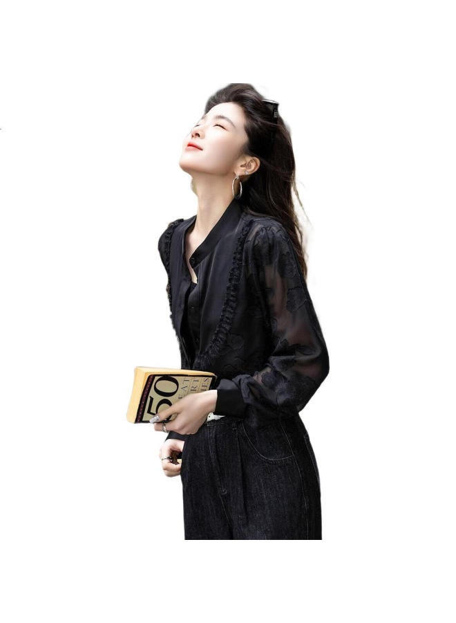 dme Demana [Workplace Attire] Spring And Autumn Chinese-Style New Chic Blouse, Basic Small Stand-Up Collar, Lace And Embroidery Shirt, Women'S Top - Image 1
