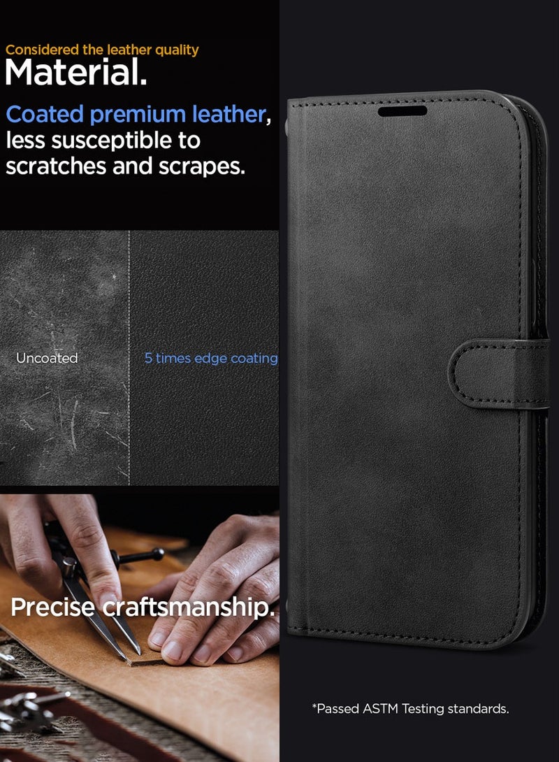 Spigen Wallet S Pro for iPhone 15 Pro Case Cover Premium Leather with Wrist Strap/Body Strap - Black - Image 3