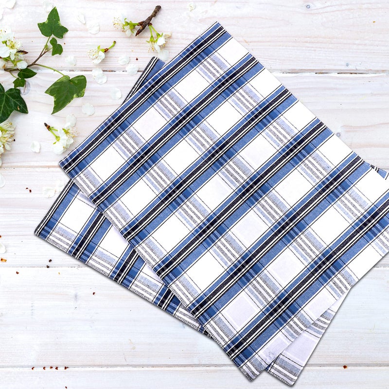 Urban Villa Urban Villa Christmas Placemats Snow Blue Color Checked 100% Cotton Fused Placemats 14''x 20'' Over Sized Set of 6 Use Heavier Quality Christmas Special placemats Quality - Image 2